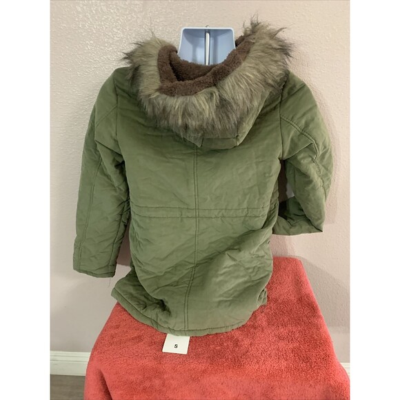 ARMY SHELTER MAD YOUR FAME DOWN Jacket  Faux Fur Parka Coat SMALL sz GREEN - Picture 7 of 12